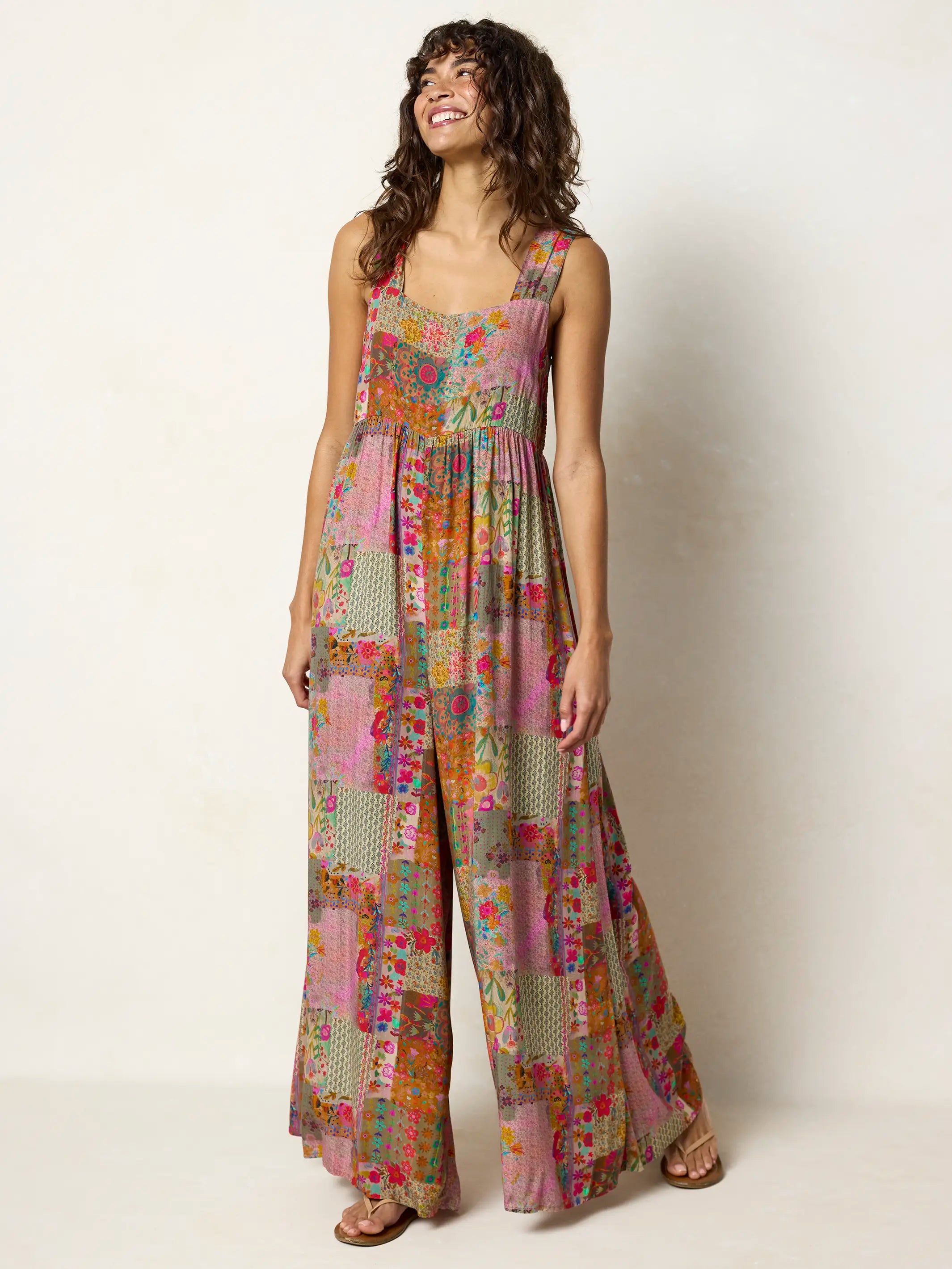 🌼 Boho Patchwork Floral Wide-Leg Jumpsuit (XL-5XL)