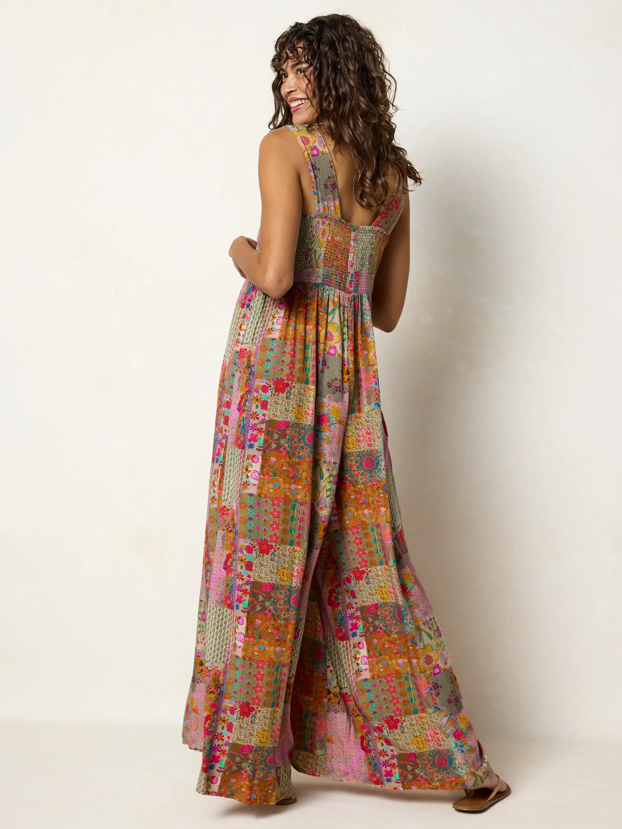 🌼 Boho Patchwork Floral Wide-Leg Jumpsuit (XL-5XL)