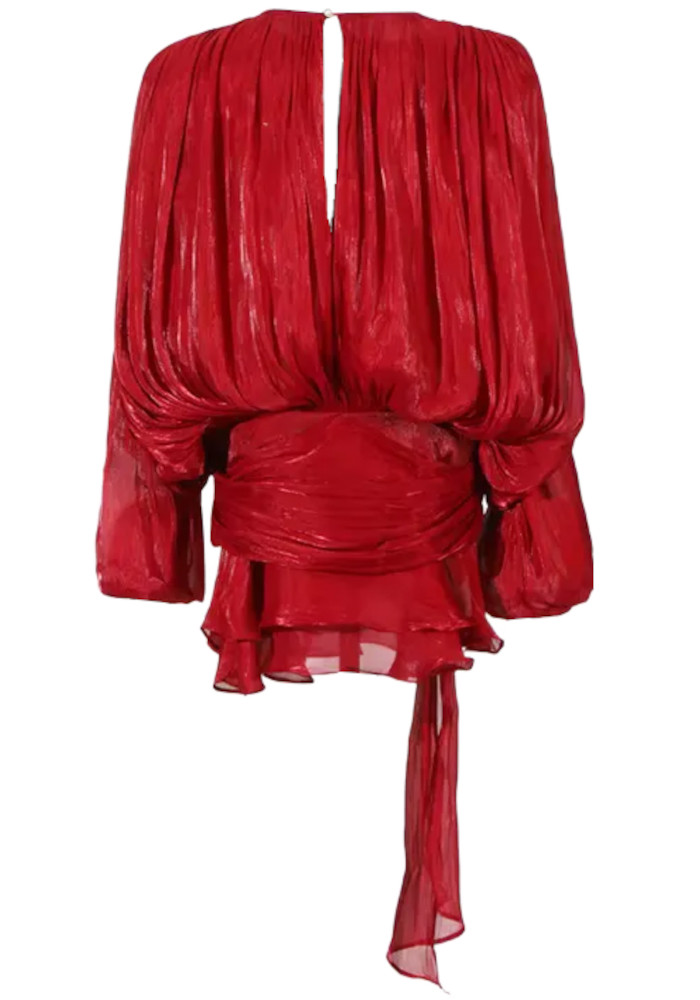 Long Sleeve Draped Ruffle Two Piece Dress Red