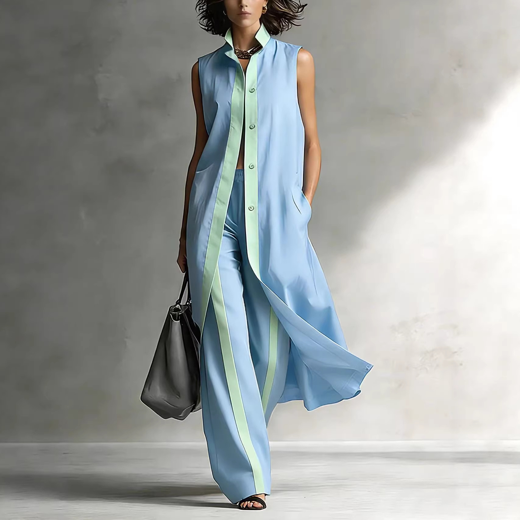 Solid A-Line Midi Dress | Crew Neck Short Sleeve Casual Summer Dress