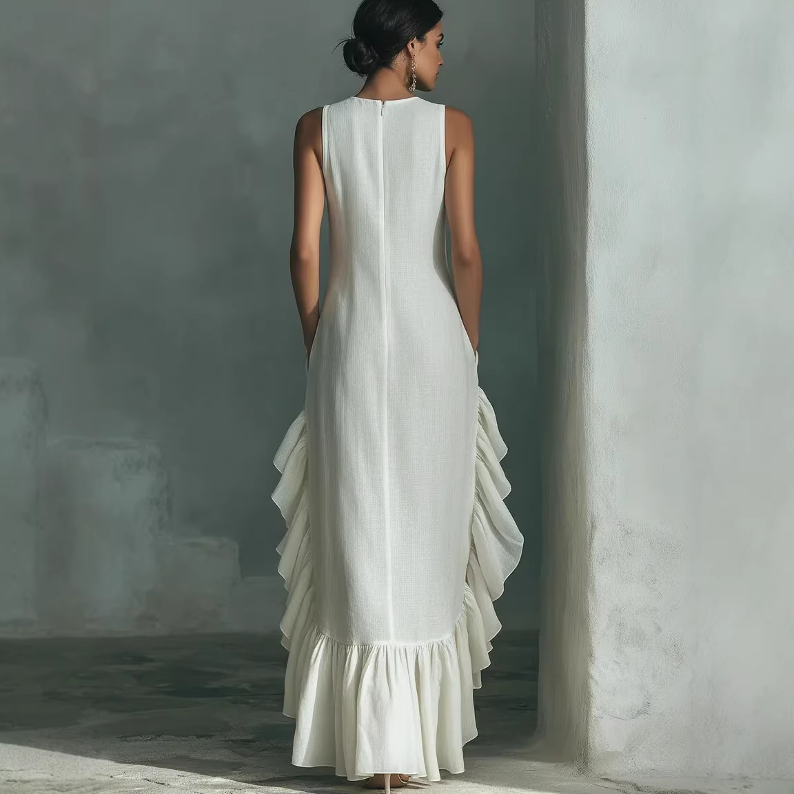 Sleeveless Ruffled Linen Maxi Dress