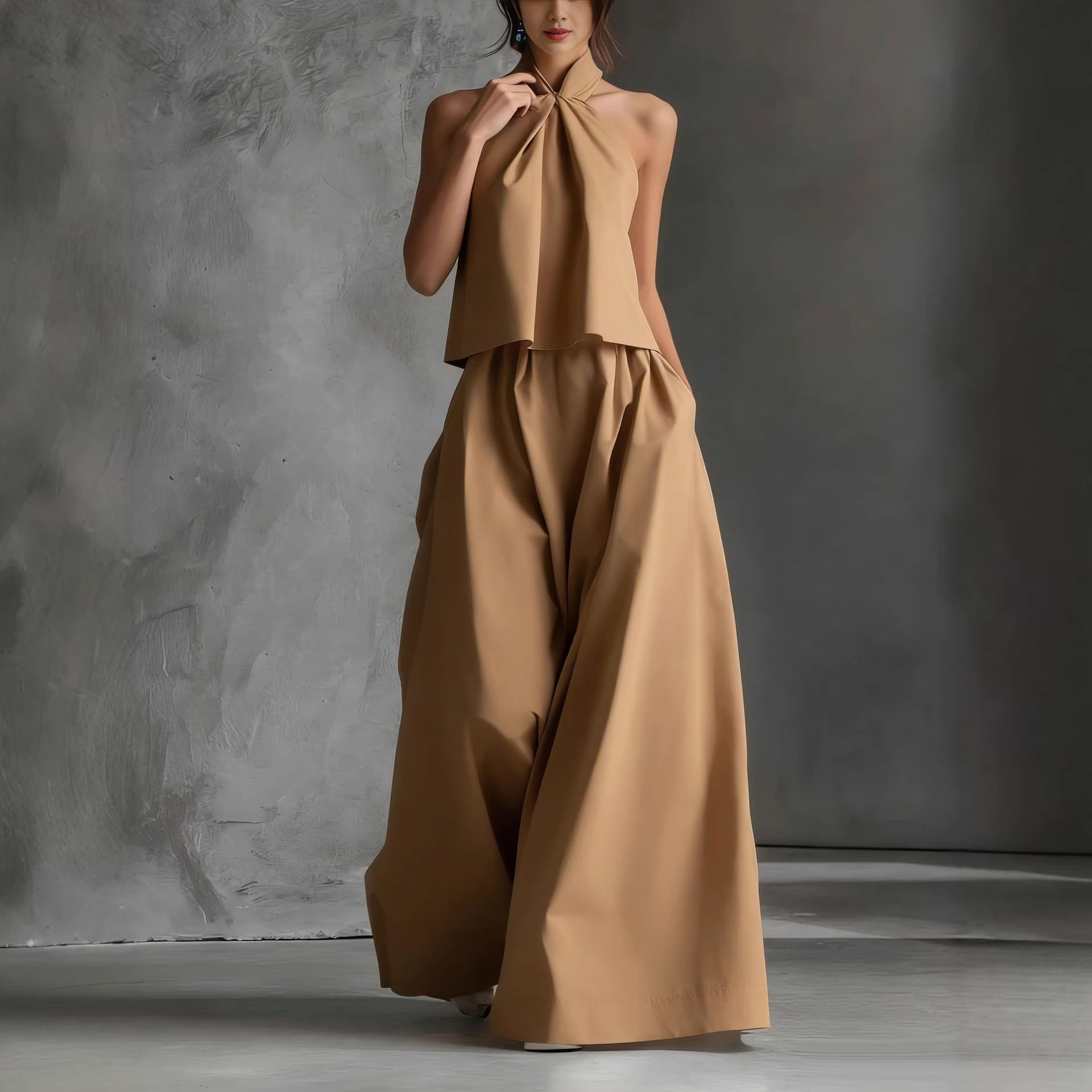 Cross-Border Independent Station 2026 Summer New Style European And American Loose Casual Sleeveless Tops High-Waisted Wide-Leg Pants Two-Piece Set For Women