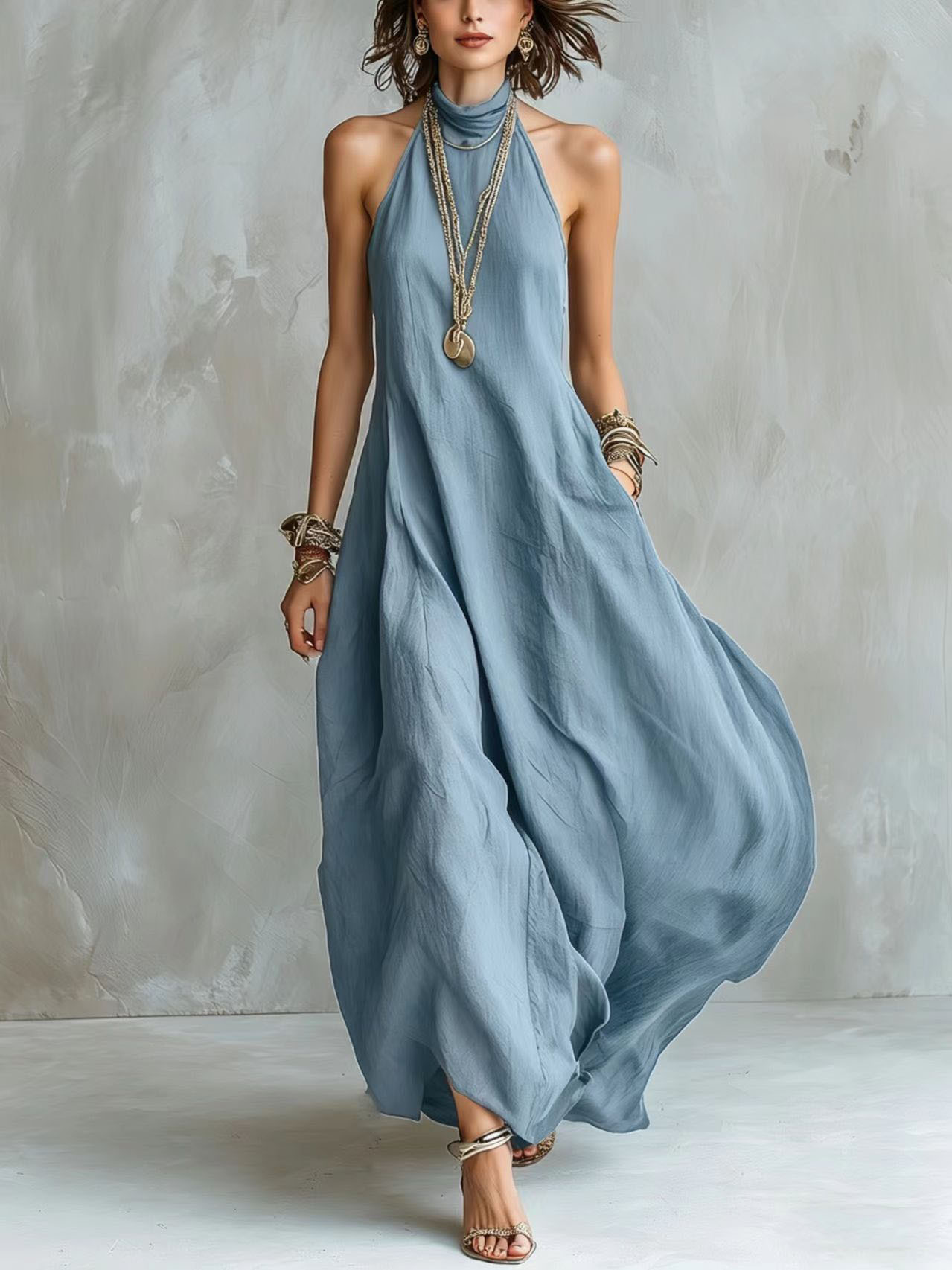 Halter Neck Flowy Maxi Dress
