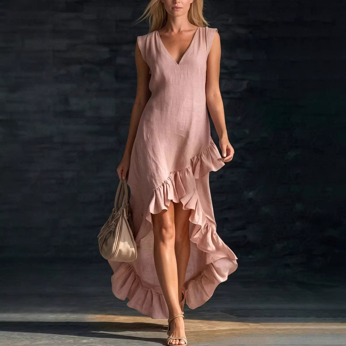 Romantic V-Neck Ruffle Dress
