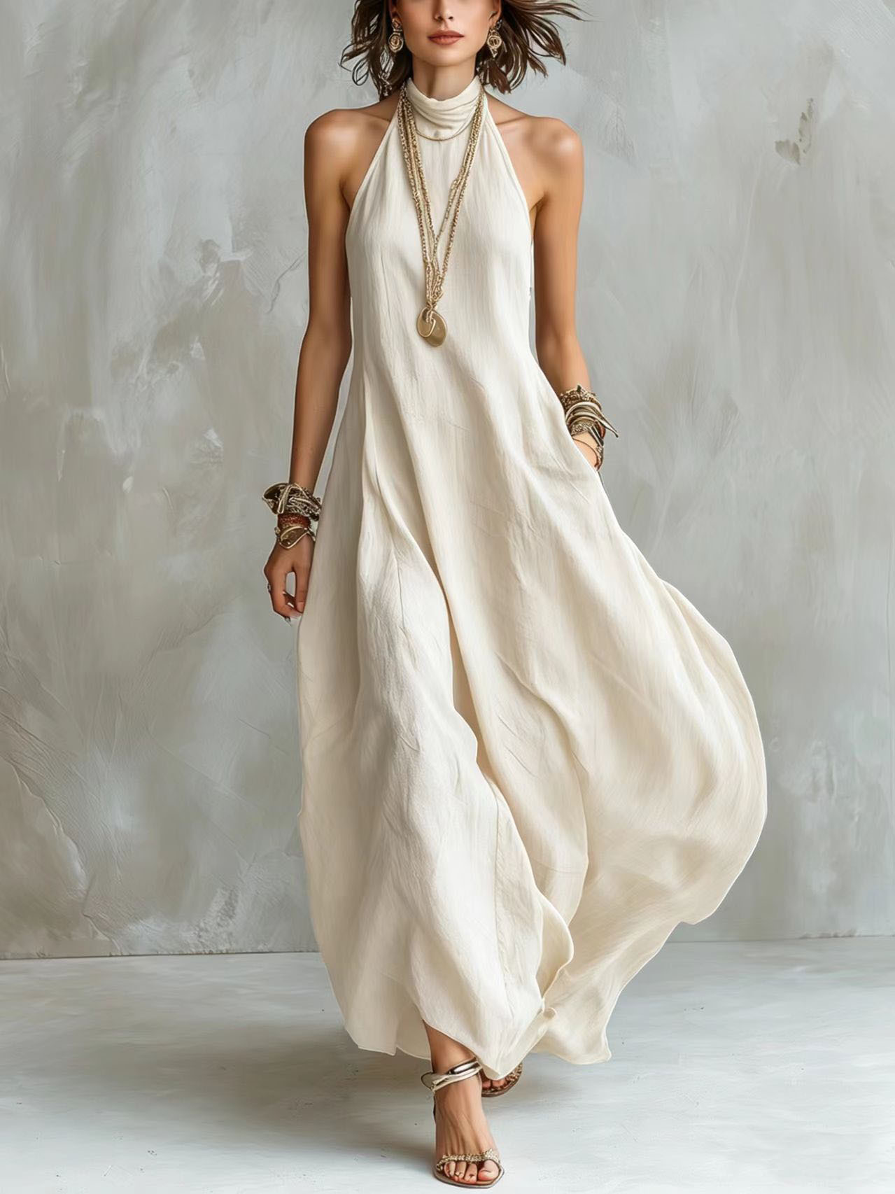 Halter Neck Flowy Maxi Dress