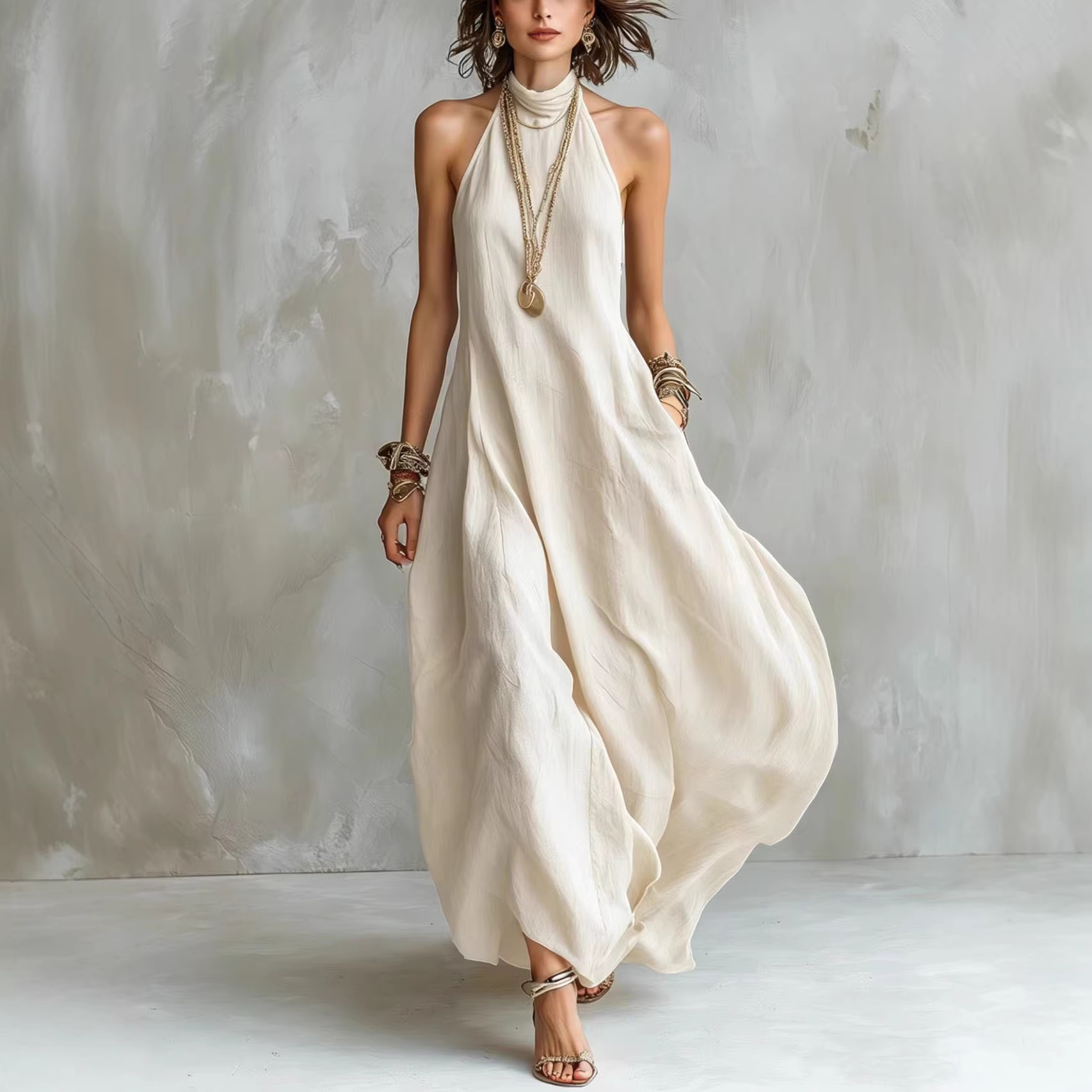 Halter Neck Flowy Maxi Dress