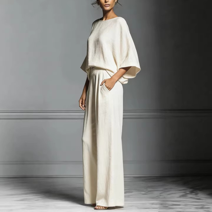 Linen Blend Batwing Sleeve Two-Piece Set