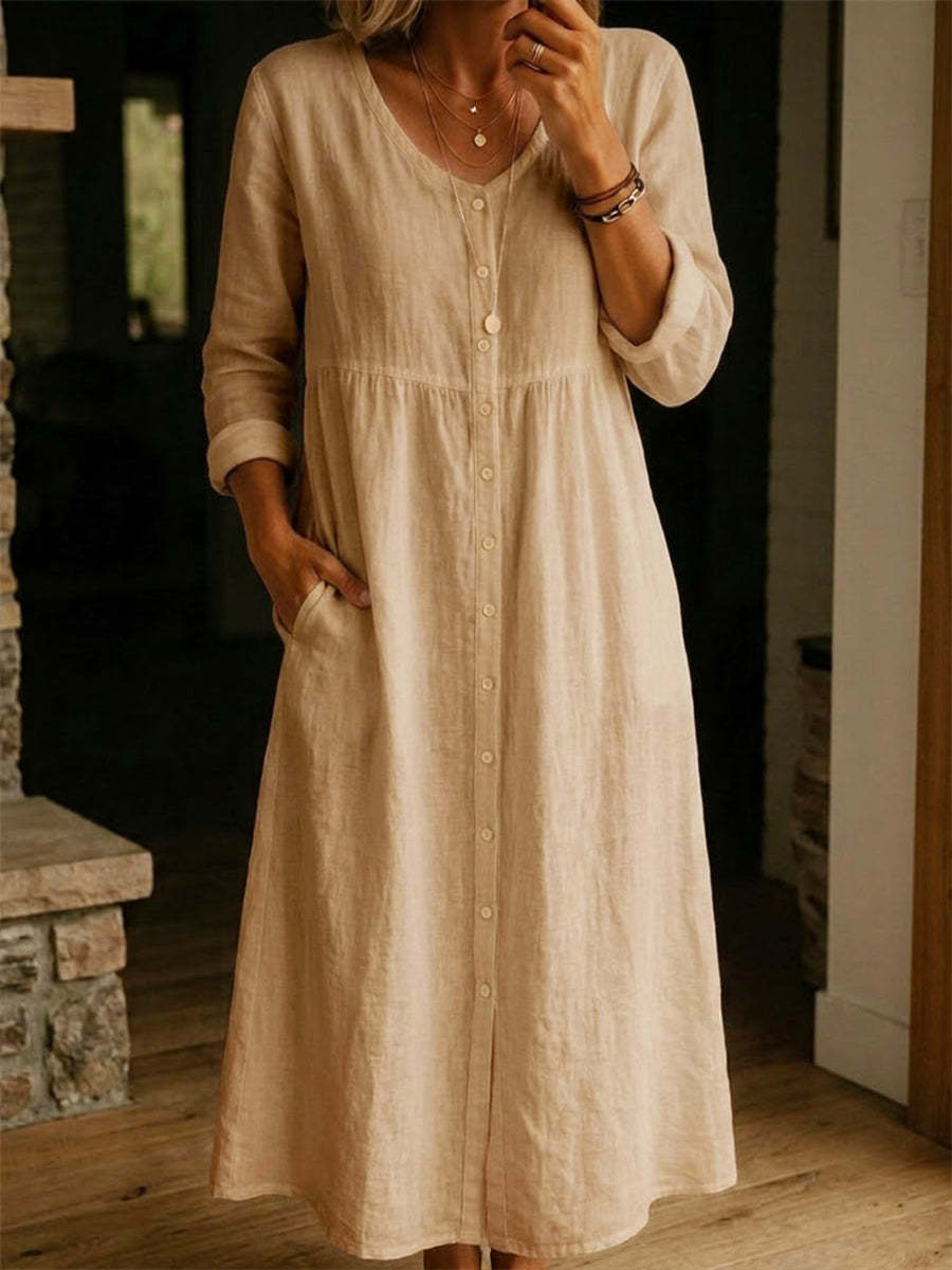 Women Plain Spring/Fall Dress Long Sleeve A-Line Dress