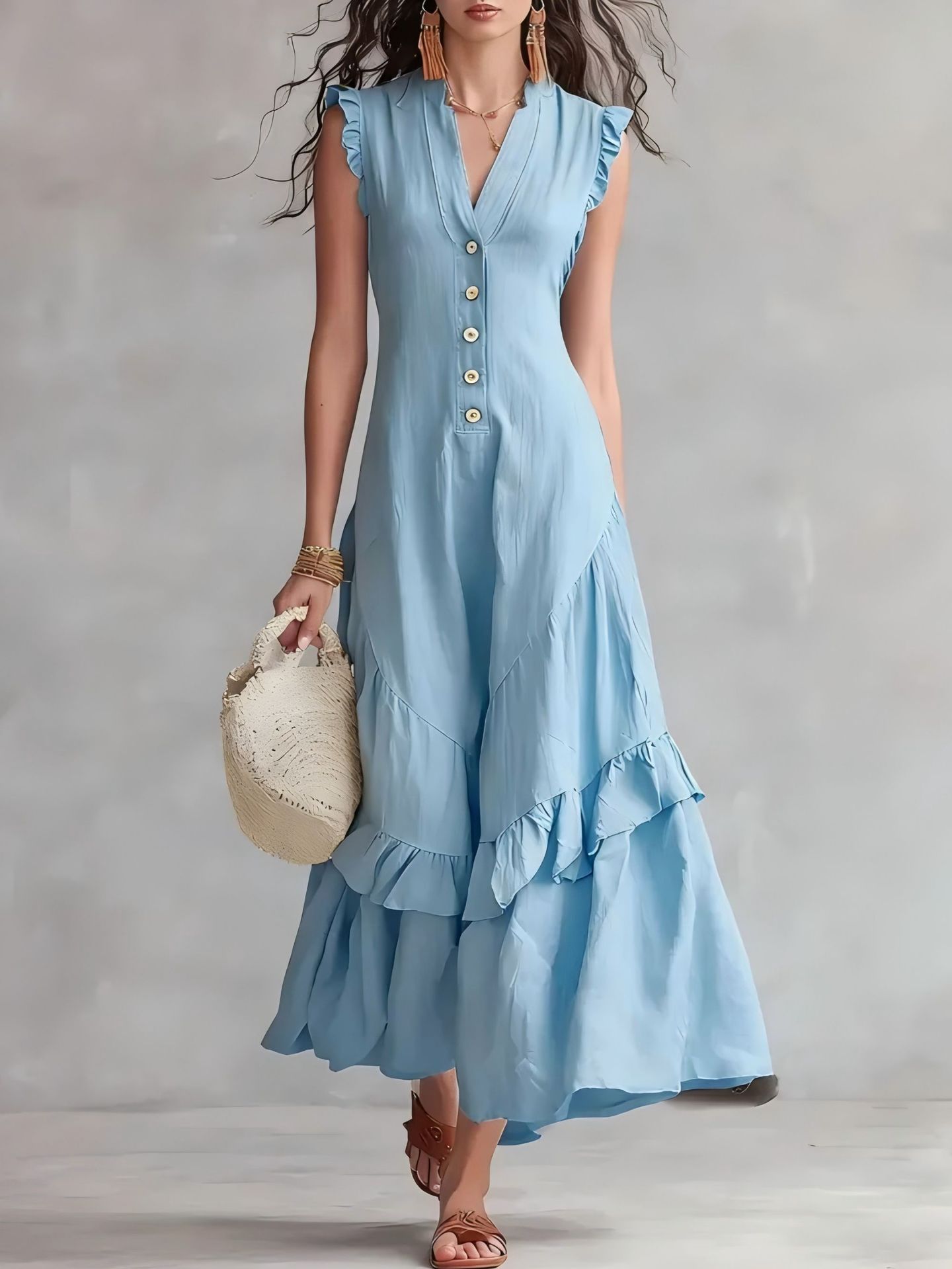 2026 European And American Cross-Border Amazon Independent Station New Style Elegant Minimalist Cotton And Linen Women'S Sleeveless Dress