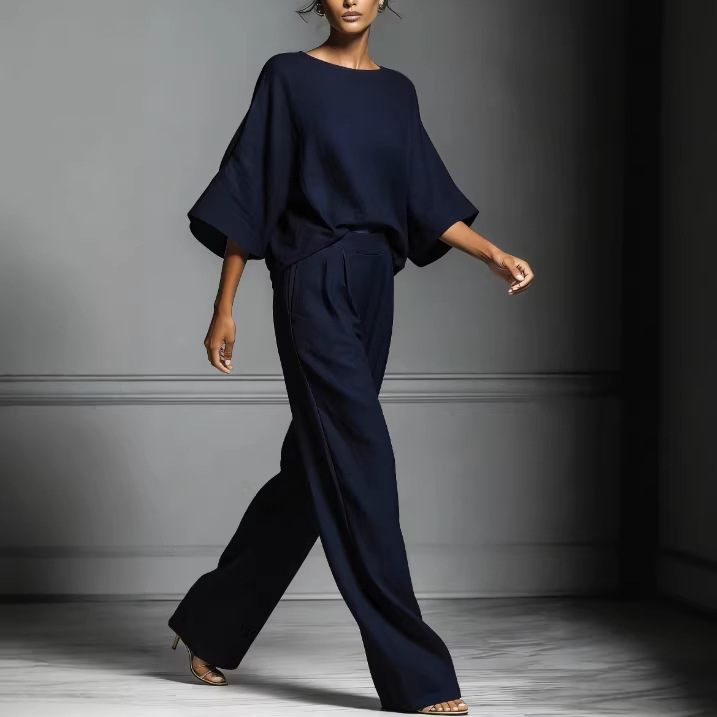 Linen Blend Batwing Sleeve Two-Piece Set