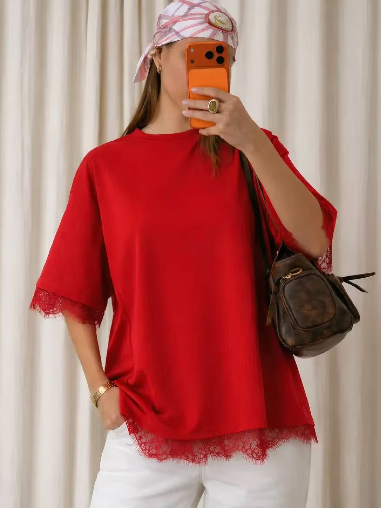 Oversized Lace Splicing Tee