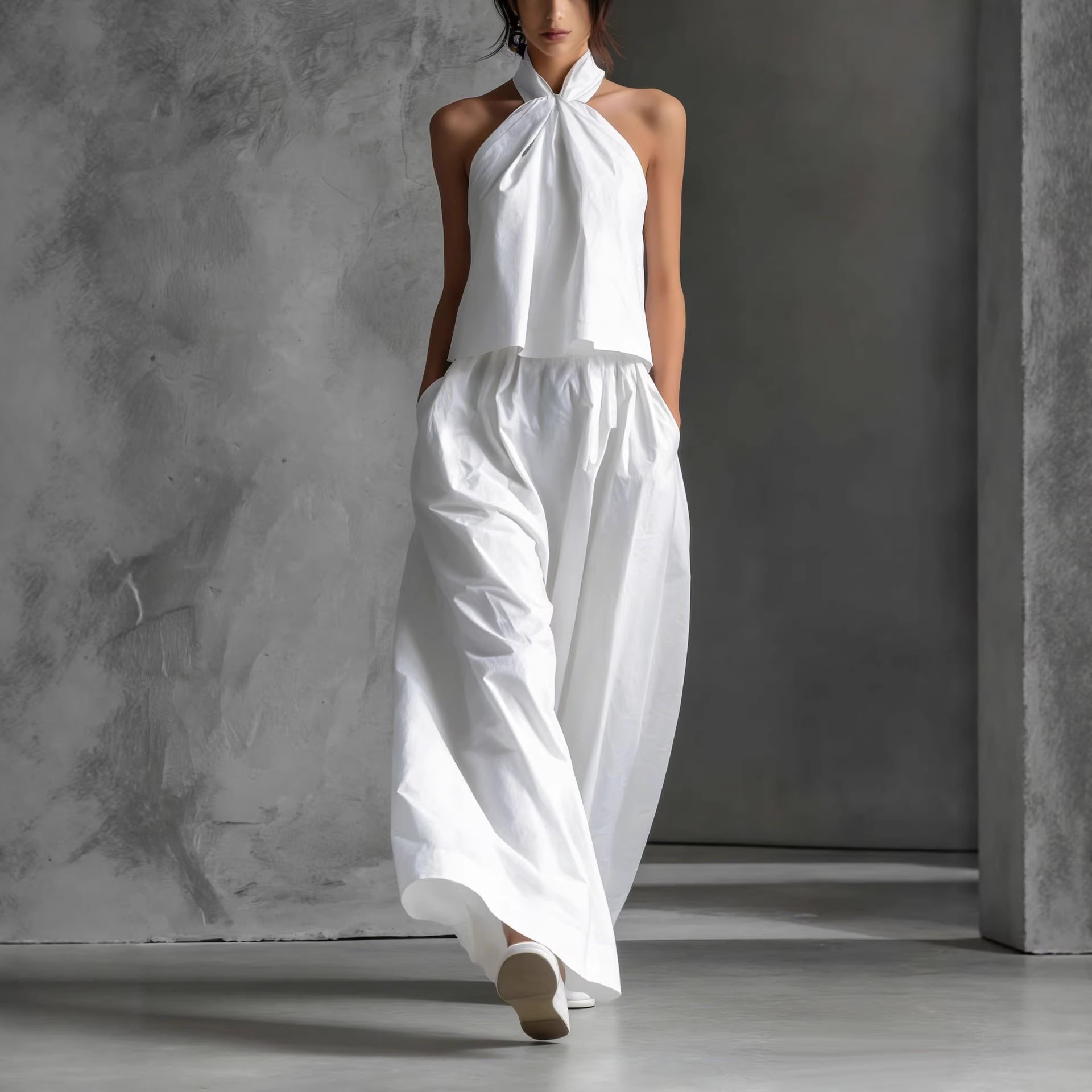 Cross-Border Independent Station 2026 Summer New Style European And American Loose Casual Sleeveless Tops High-Waisted Wide-Leg Pants Two-Piece Set For Women