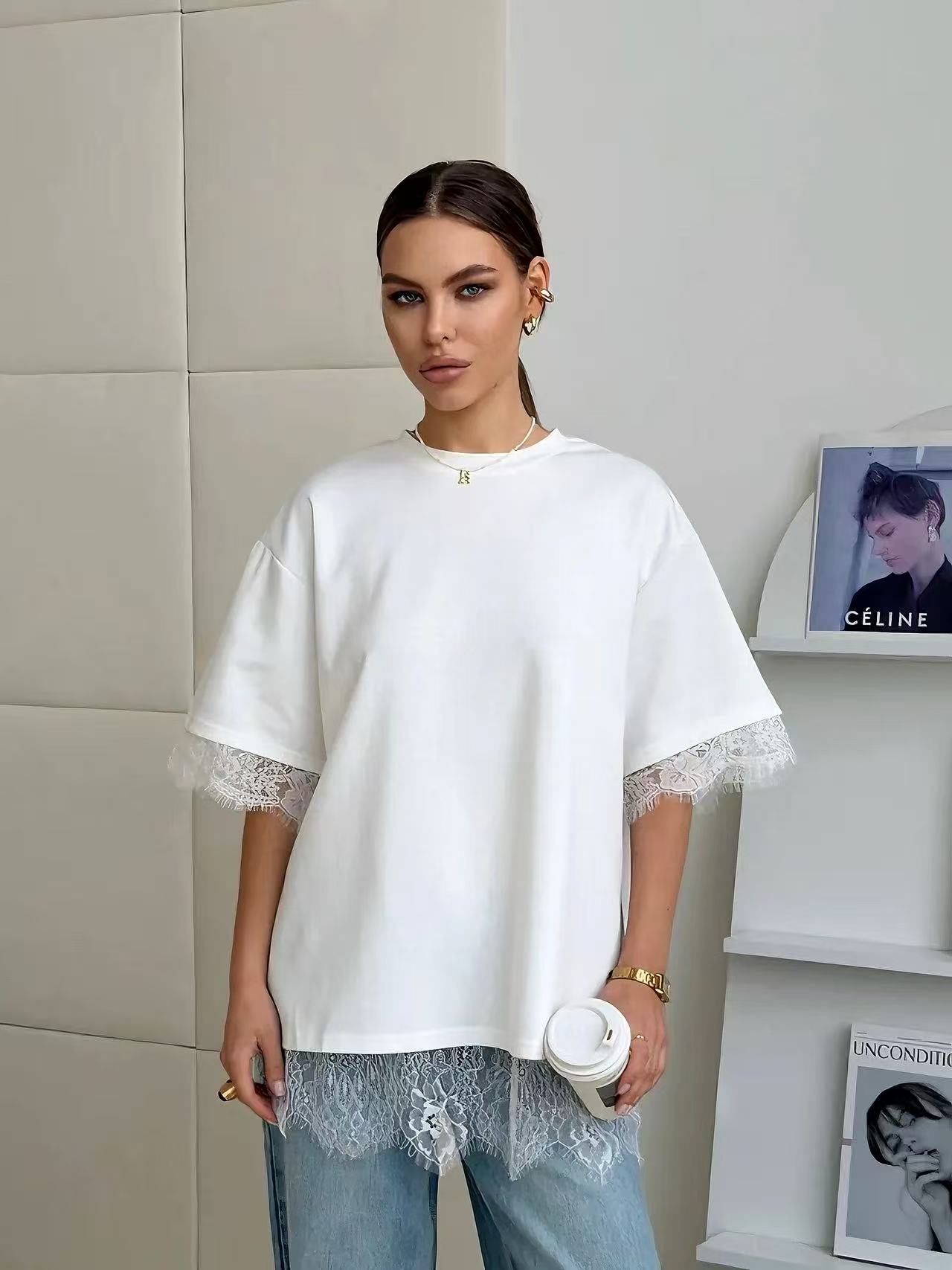 Oversized Lace Splicing Tee