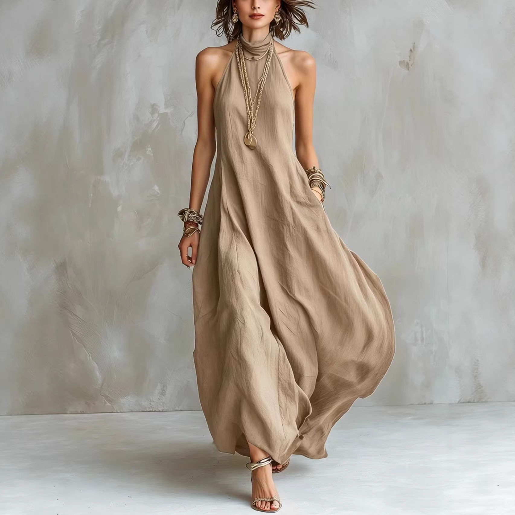 Halter Neck Flowy Maxi Dress