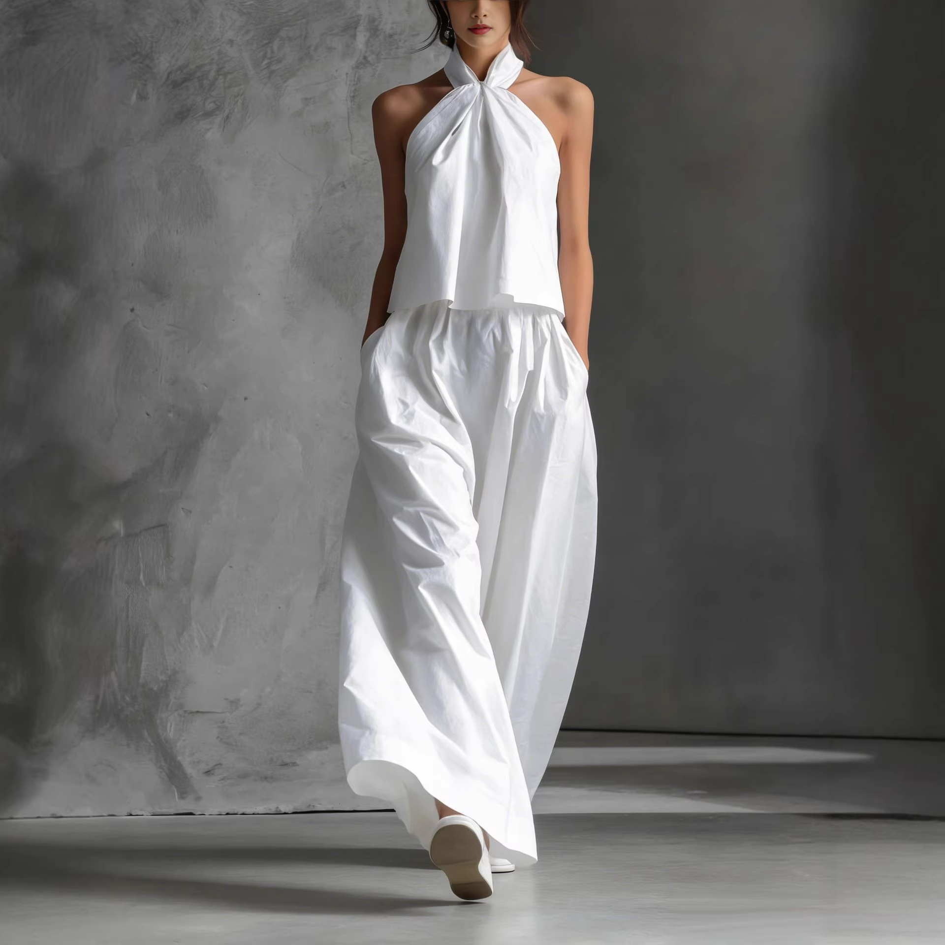 Cross-Border Independent Station 2026 Summer New Style European And American Loose Casual Sleeveless Tops High-Waisted Wide-Leg Pants Two-Piece Set For Women