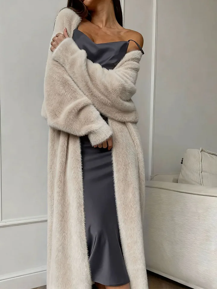 Plush fluffy autumn and winter loose coat women's long cardigan imitation mink white knitted cardigan