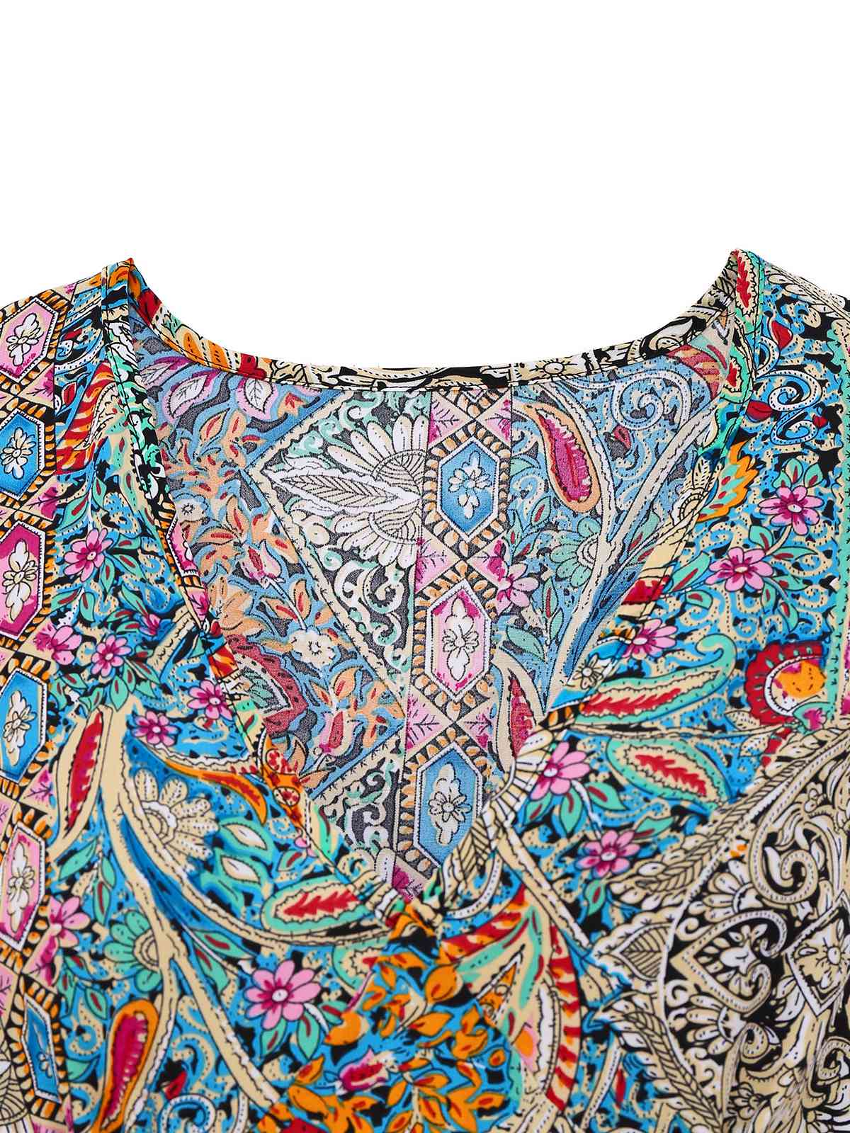 Multicolor 1970s Bohemian Paisley Floral Bell Sleeve Dress