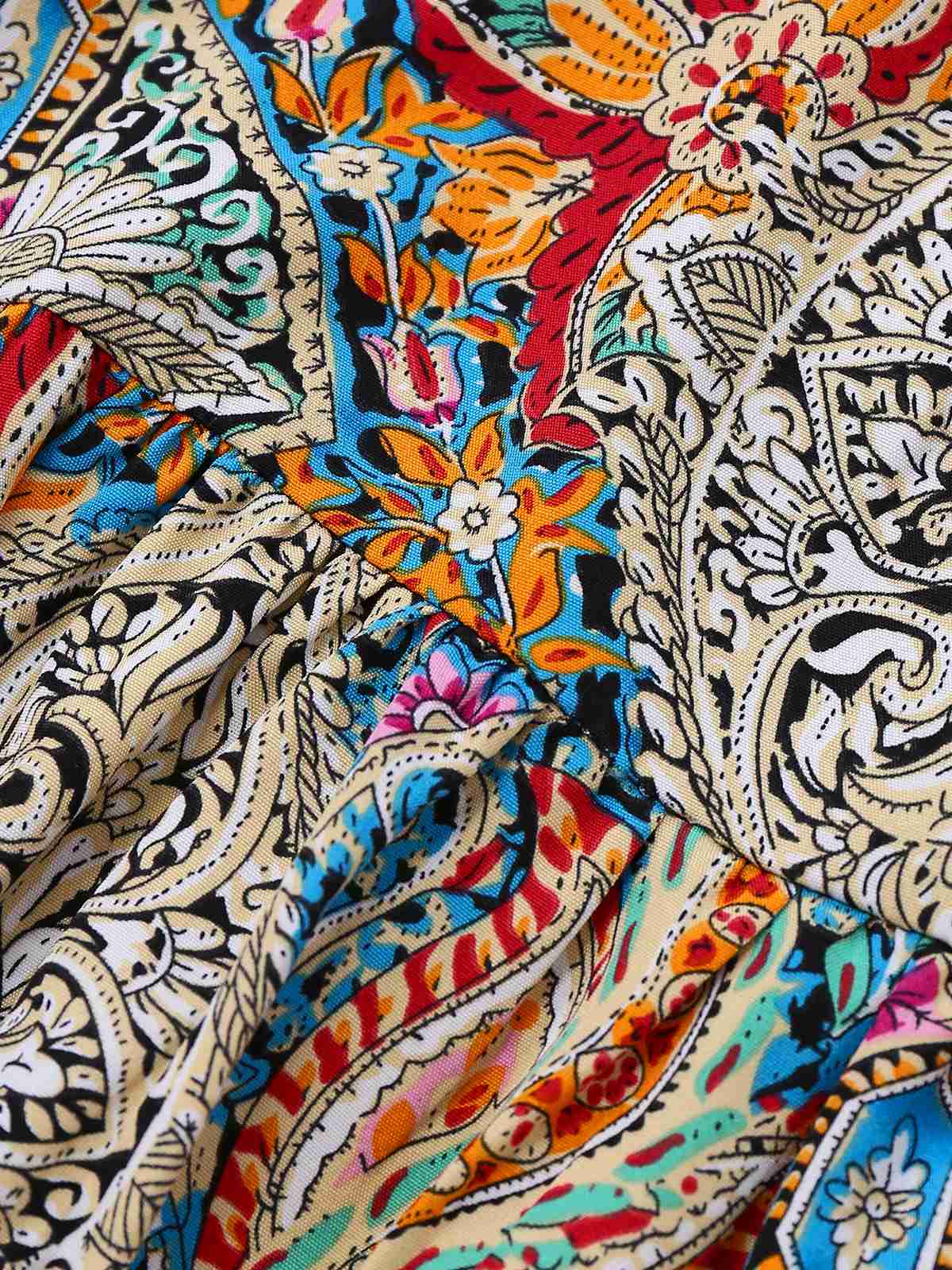Multicolor 1970s Bohemian Paisley Floral Bell Sleeve Dress