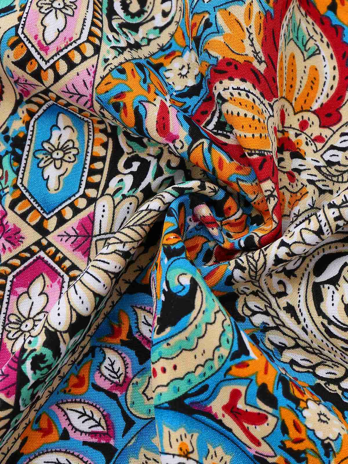 Multicolor 1970s Bohemian Paisley Floral Bell Sleeve Dress