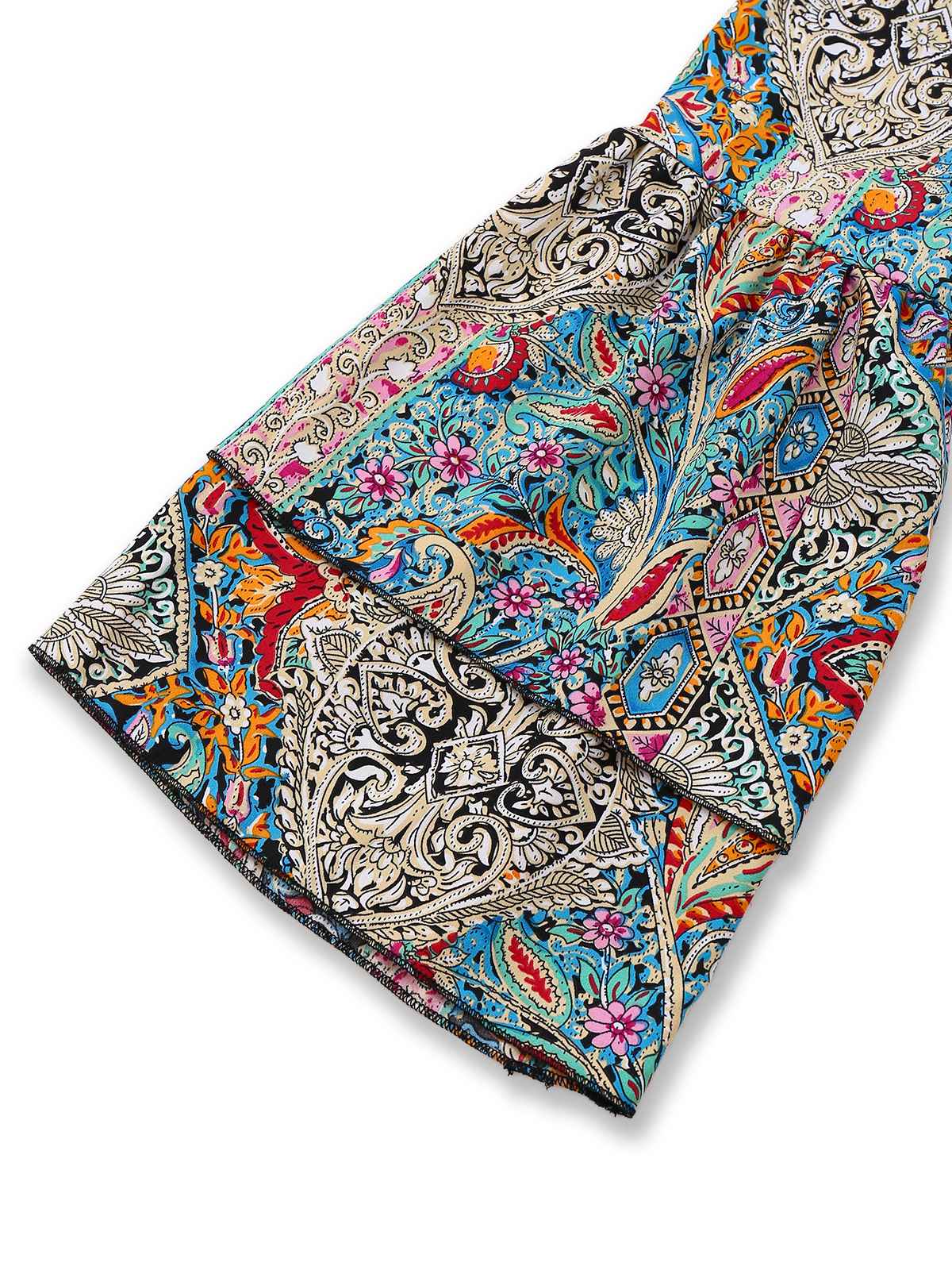 Multicolor 1970s Bohemian Paisley Floral Bell Sleeve Dress