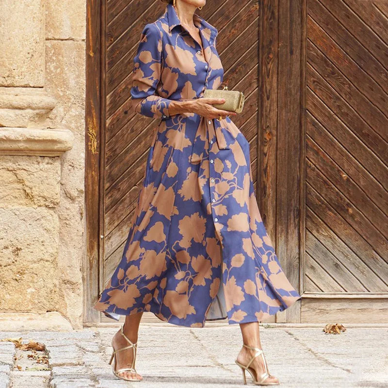 Women's Shirt Dress Casual Dress Swing Dress Maxi long Dress Date Vacation Modern Casual Shirt Collar Button Pocket Long Sleeve Summer Spring Loose Fit Floral