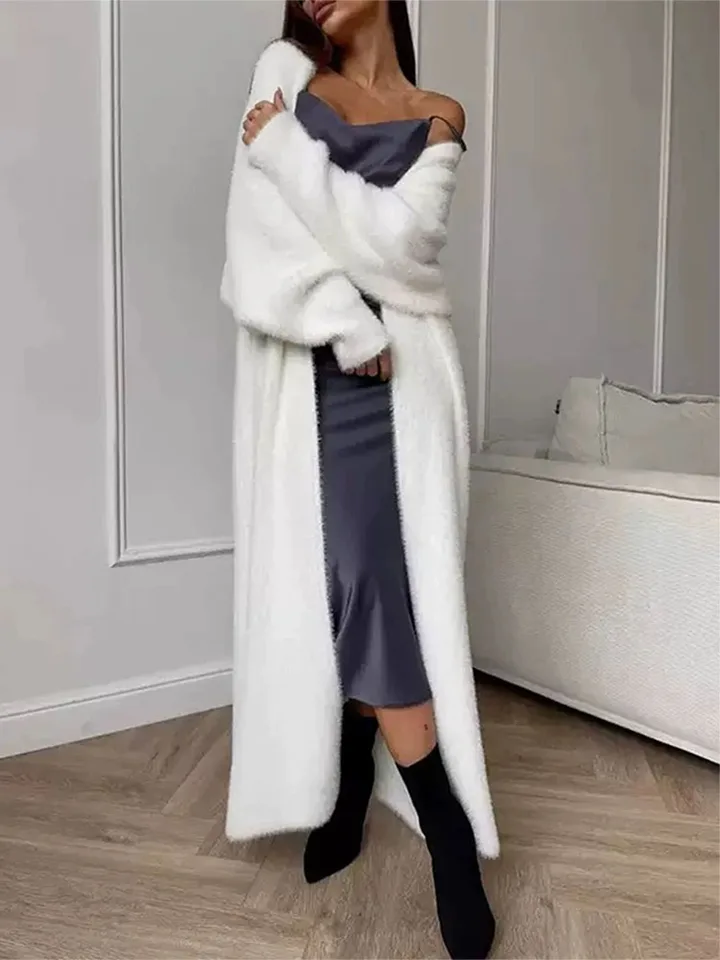 Plush fluffy autumn and winter loose coat women's long cardigan imitation mink white knitted cardigan