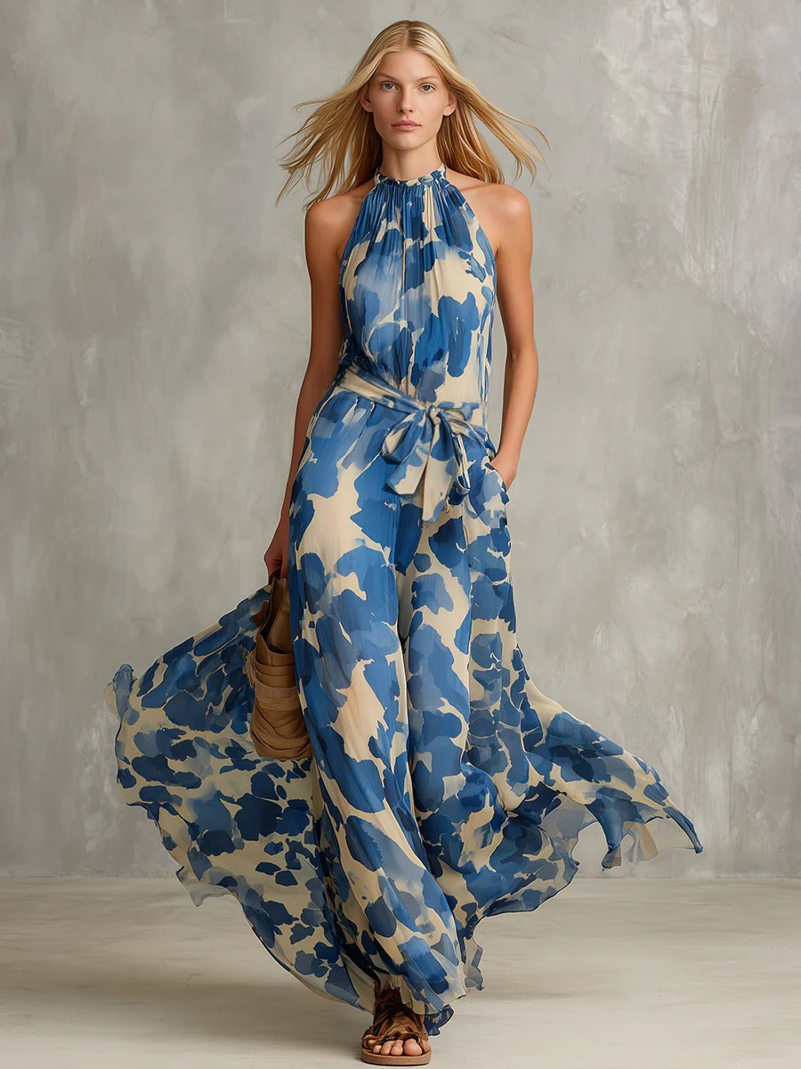 Blue Floral Halter Maxi Dress