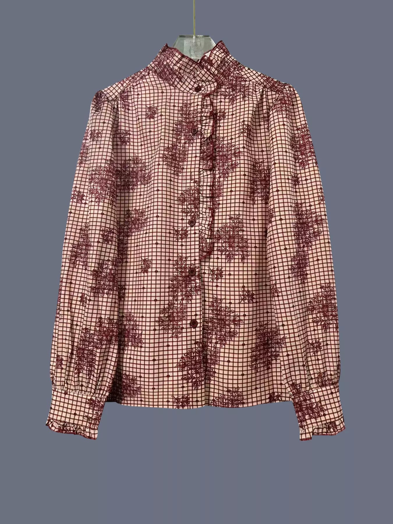 Frill Plaid Button Up Shirt