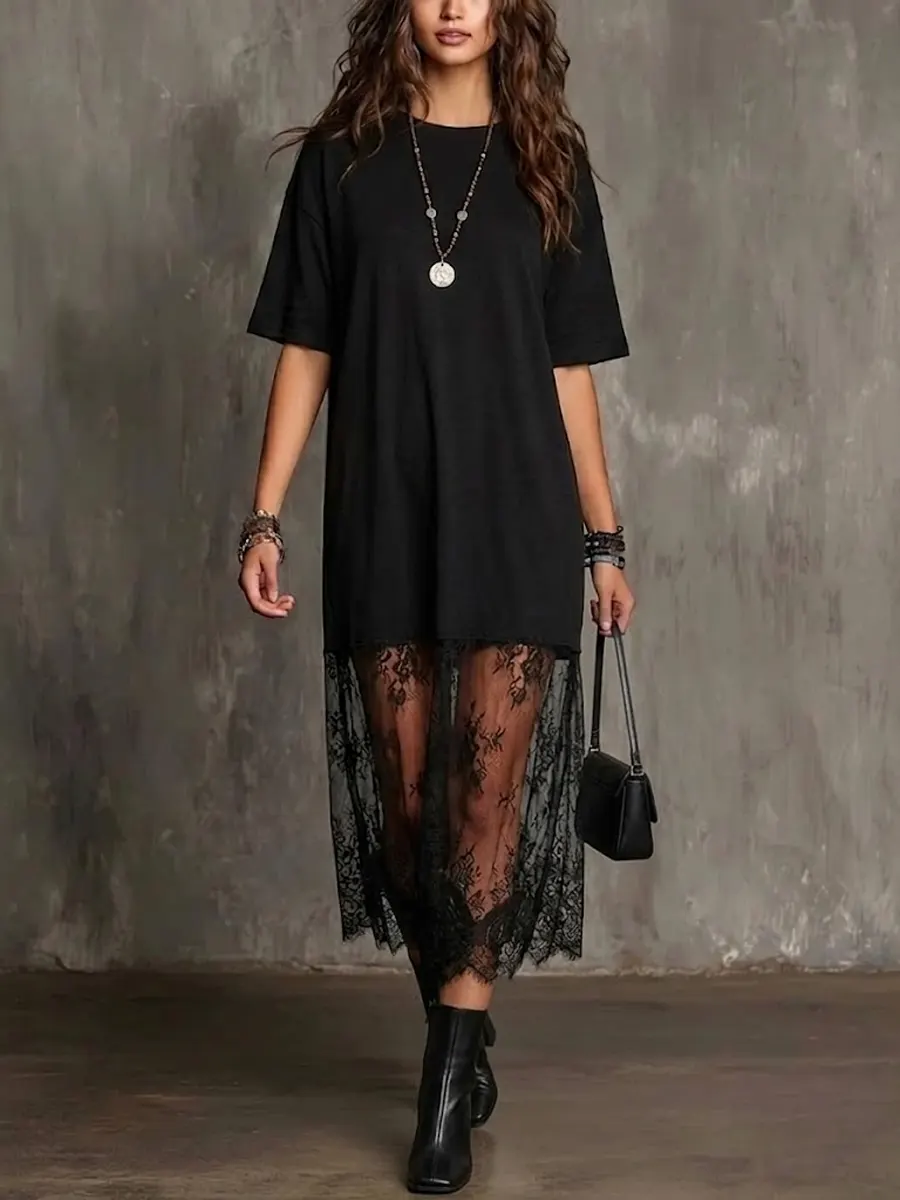 Women's Loose-fit Lace Patchwork Dress