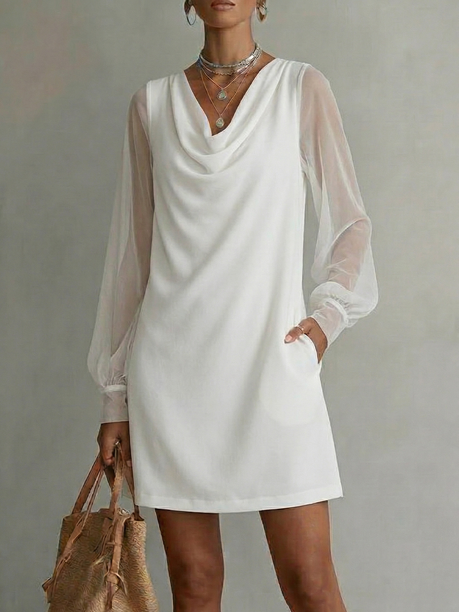 Women's Chiffon Cowl-neck Long-sleeve Dress