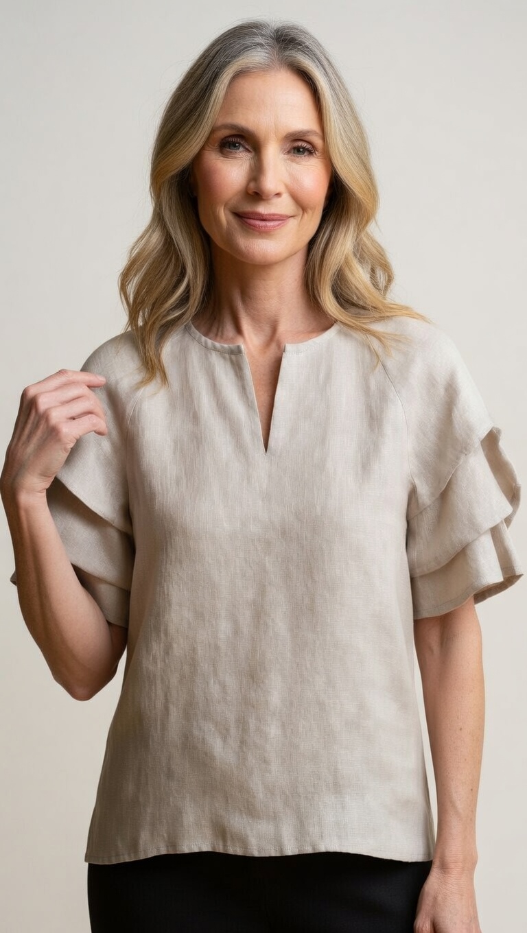 Timeless Linen Ruffle Blouse