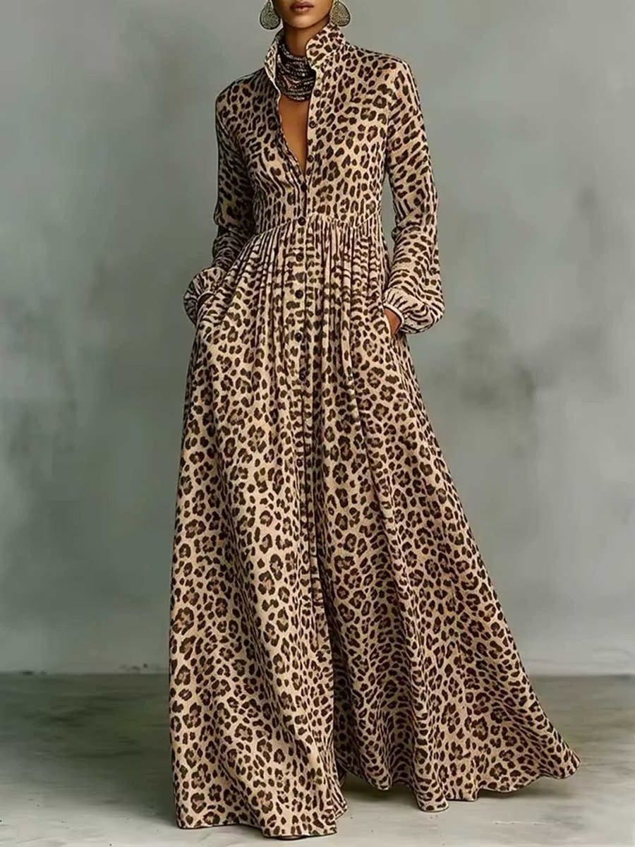 Leopard Print Shirt Maxi Dress