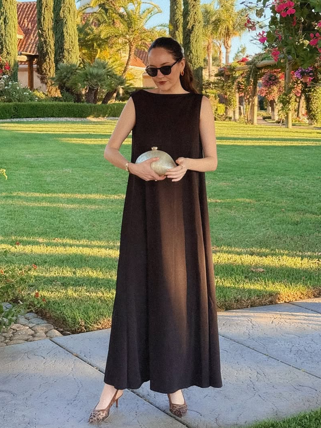 Vintage Plain Sleeveless Crew Neck Casual Weaving Dress