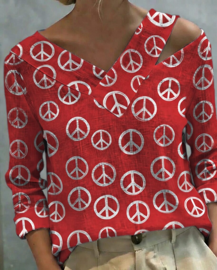 [Peace]Stylish V-Neck Off-The-Shoulder Top