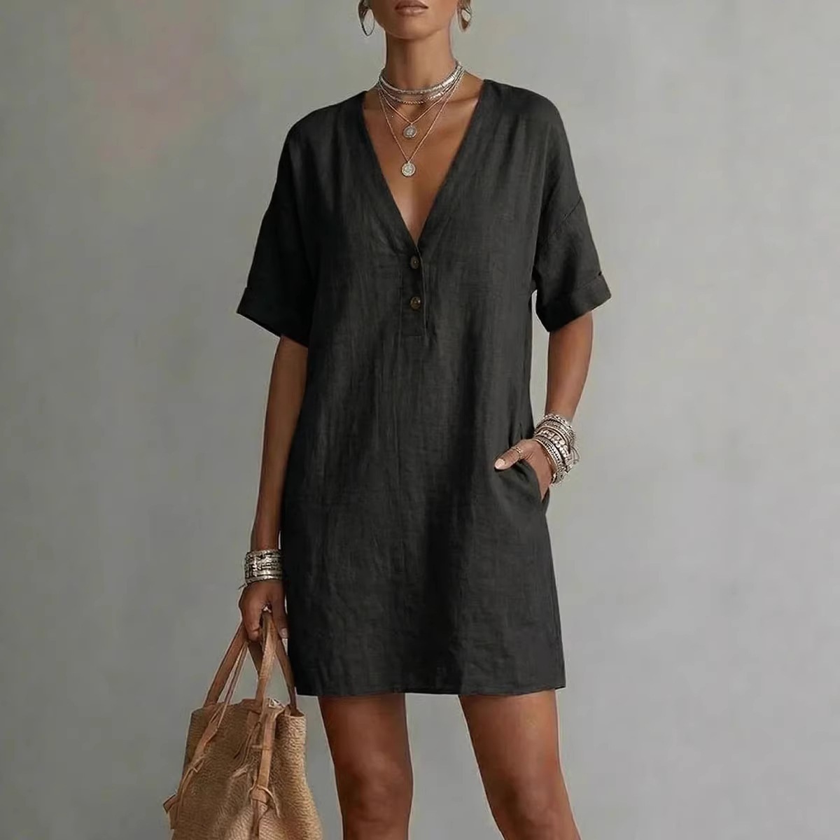 Summer V-Neck Loose Casual Independent New Fashion Dress