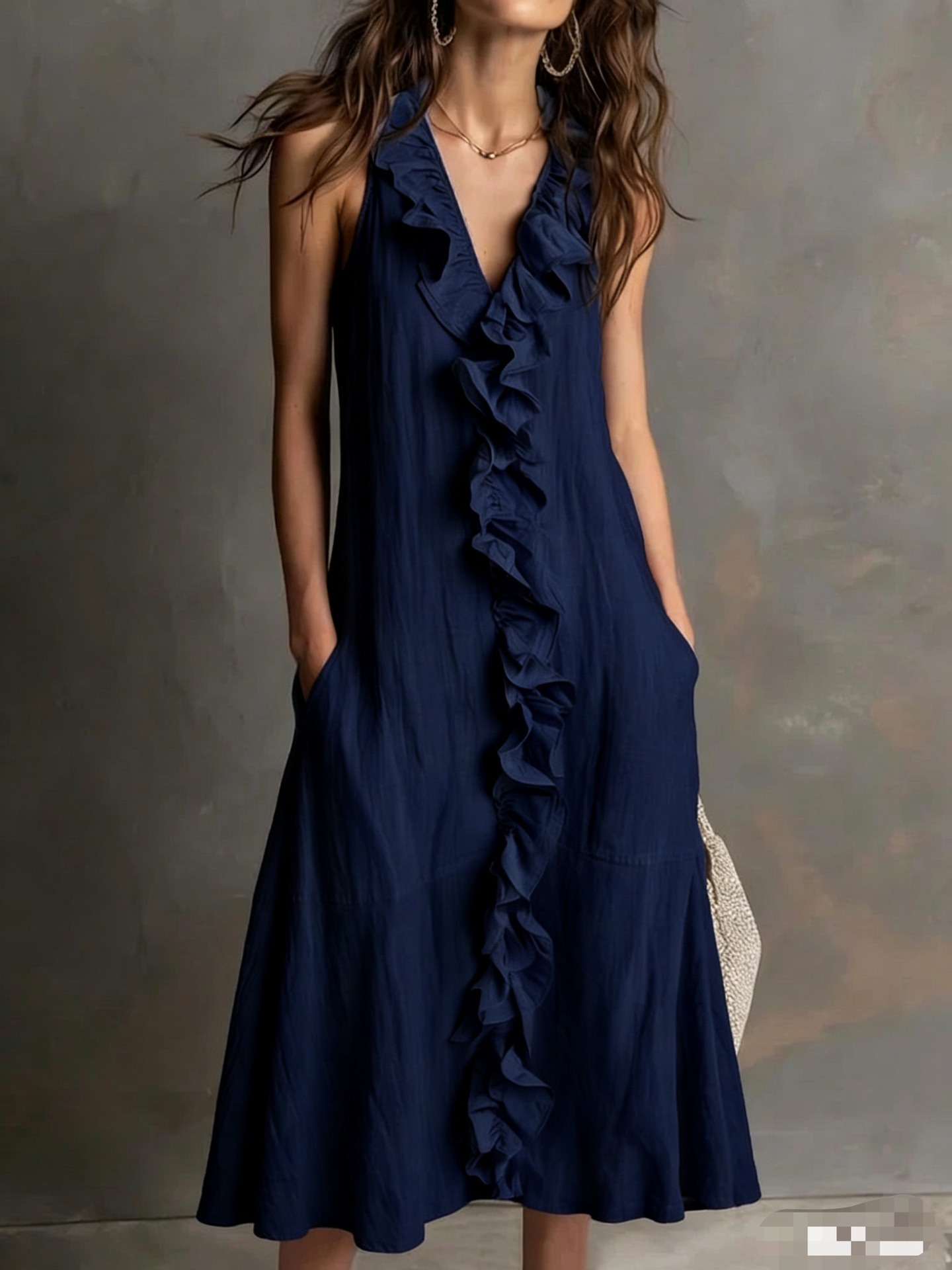 Sleeveless Ruffled Linen Maxi Dress