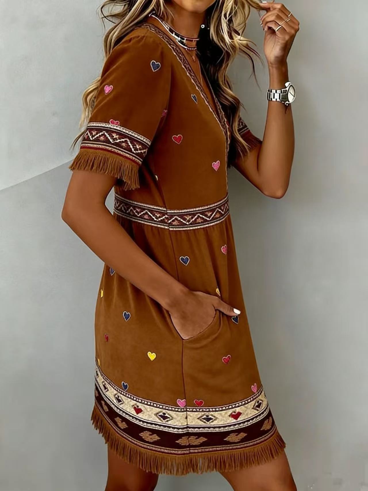 [Copy]Colorful Heart Print V-Neck Dress