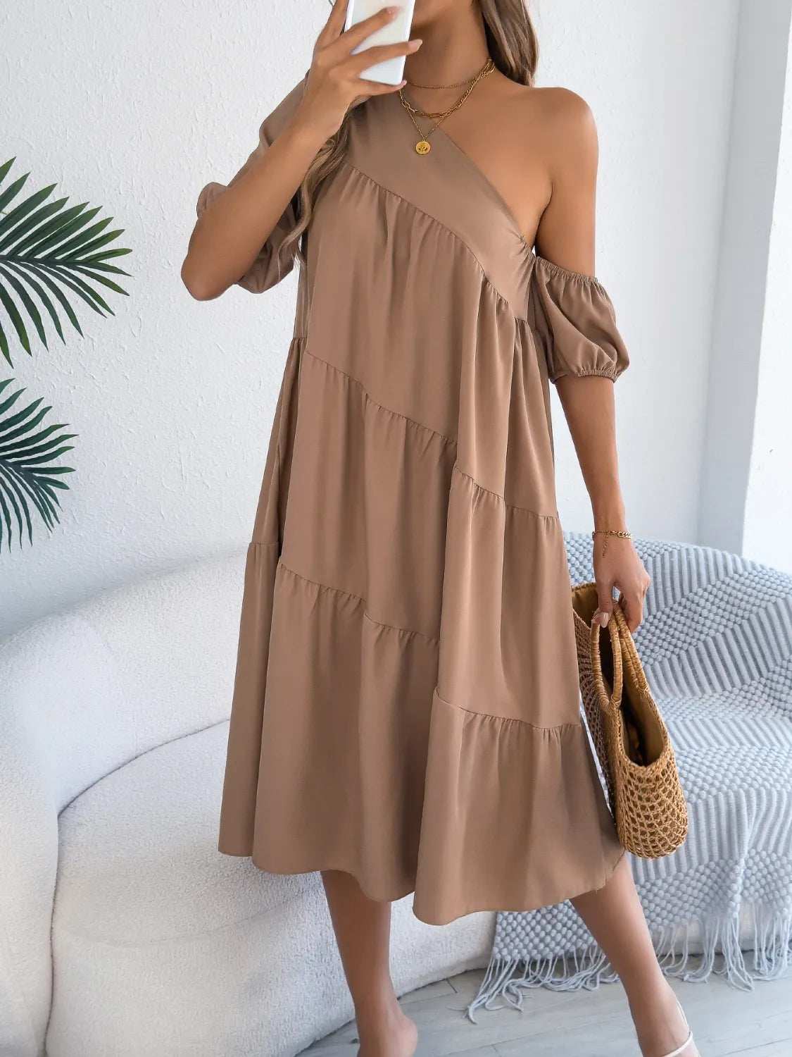 Single Shoulder Tiered Dress