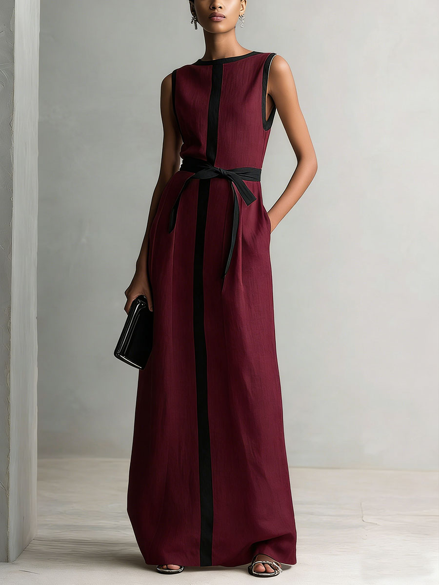 Women's Round Neck Sleeveless Casual Loose Cotton Linen Dress