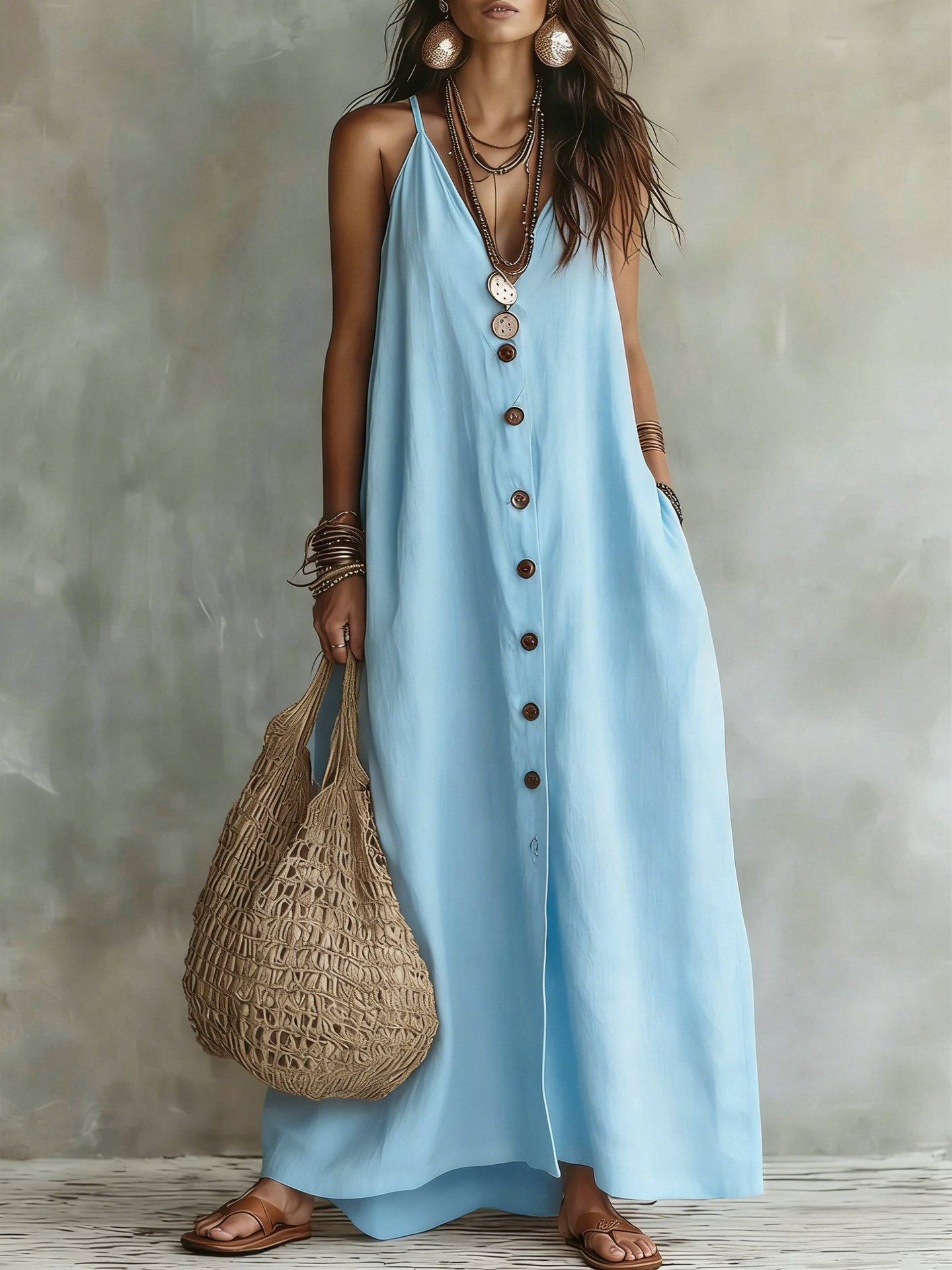 2026 European And American Cross-Border Summer Independent Station New Women'S Solid Color Button Casual Fashion Cotton Linen Long Skirt