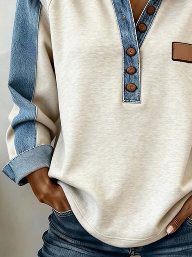 Groovy Button Front Denim Long Sleeve Top