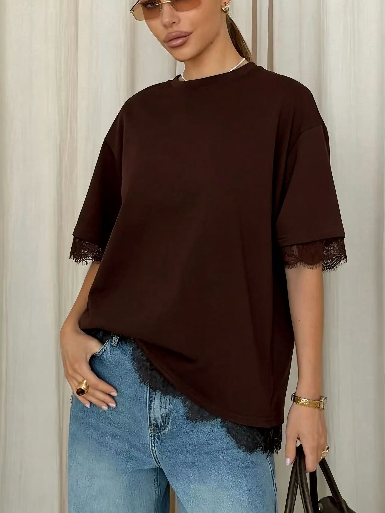 Oversized Lace Splicing Tee