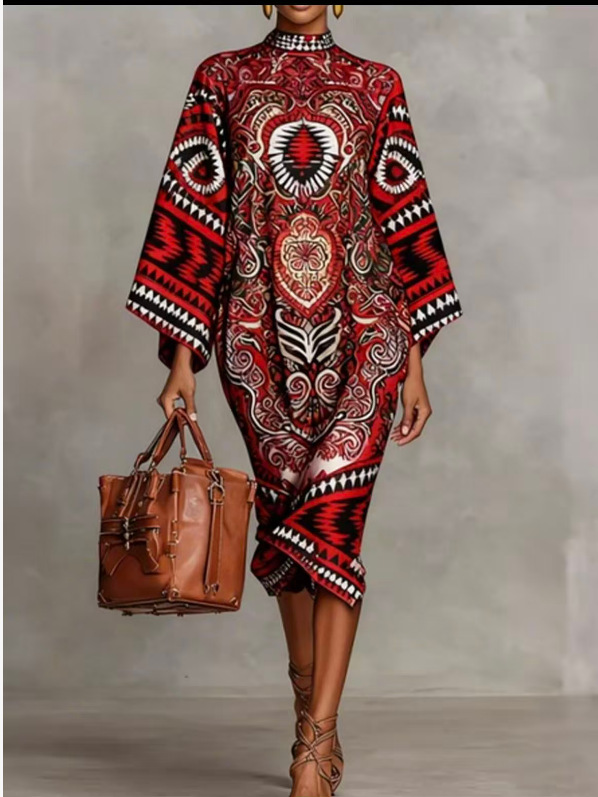 Plus Size Urban Paisley Printing Midi Dress