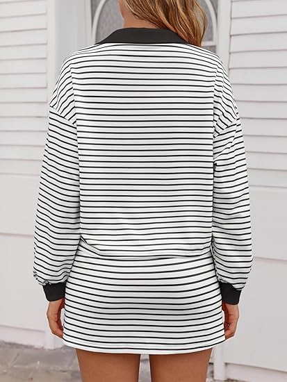 Winter 2026 Sale |Women's Striped Two-Piece Casual Sweatshirt and Skirt Set