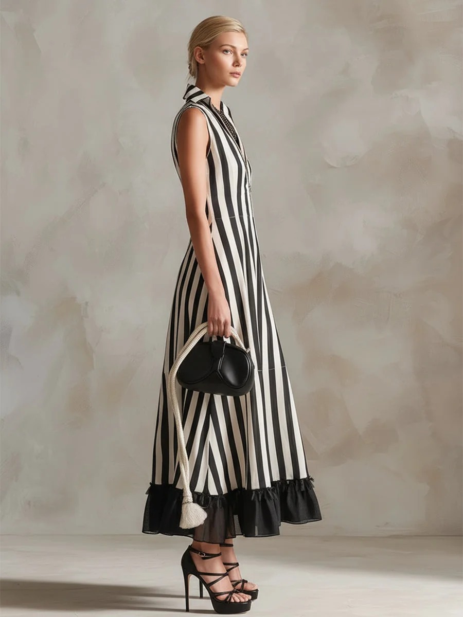 Black & White Striped Maxi Dress (S-2XL)