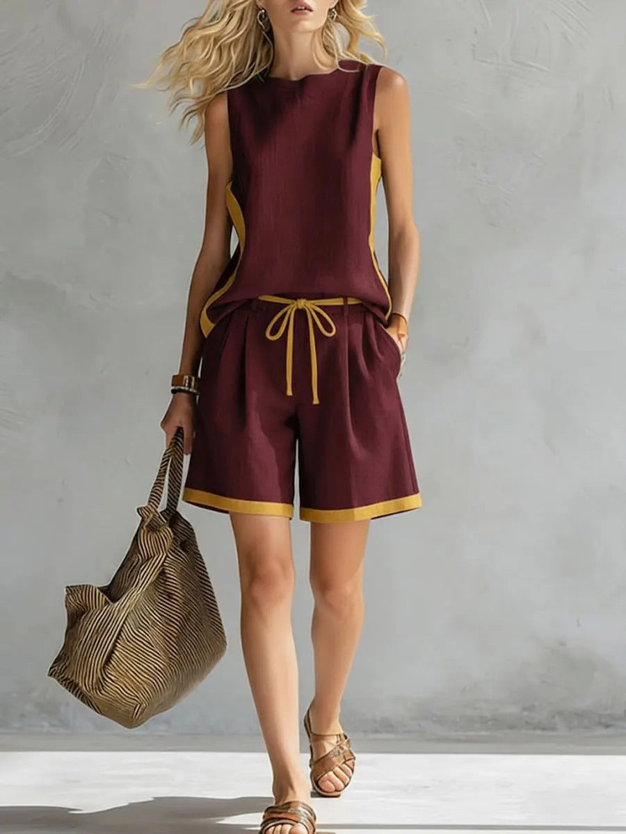 Solid Color Loose Casual Vest and Shorts Set