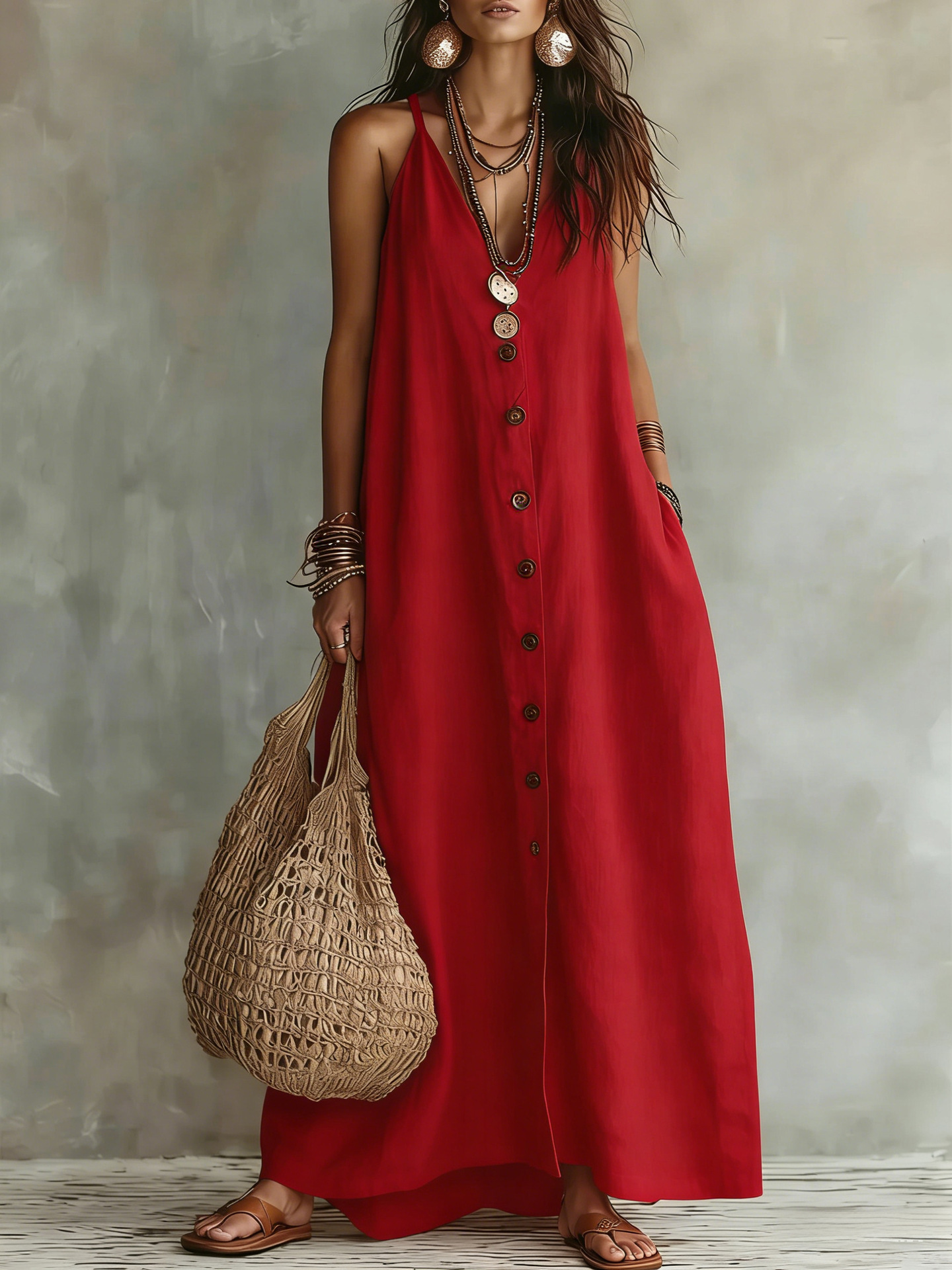 2026 European And American Cross-Border Summer Independent Station New Women'S Solid Color Button Casual Fashion Cotton Linen Long Skirt