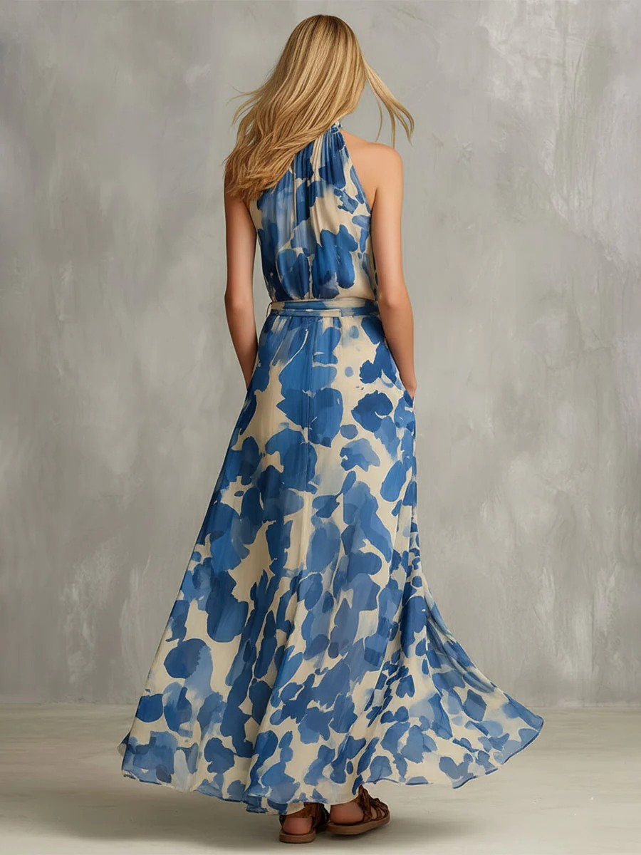Blue Floral Halter Maxi Dress