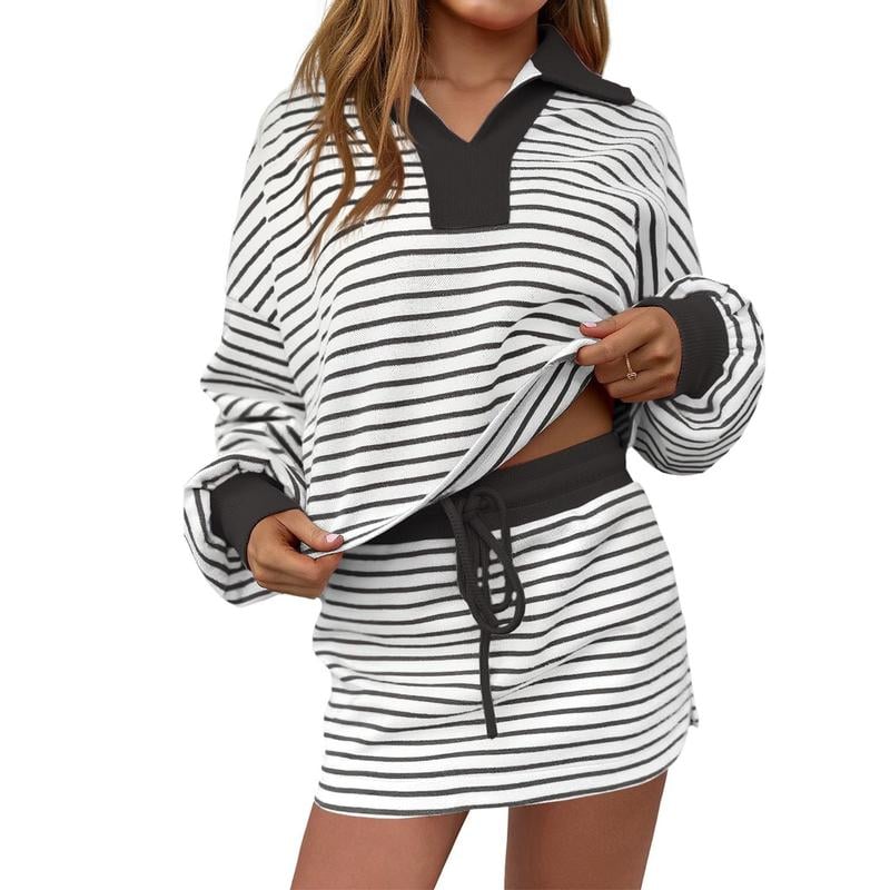 Winter 2026 Sale |Women's Striped Two-Piece Casual Sweatshirt and Skirt Set