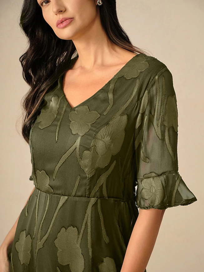 Women's Maxi Dress Cocktail Dress Wedding Guest Dress Semi Formal Dress A Line Dress Elegant Work Birthday Flutter Sleeve Wedding Guest Cocktail Party Formal Evening Regular Fit Solid Color Plain